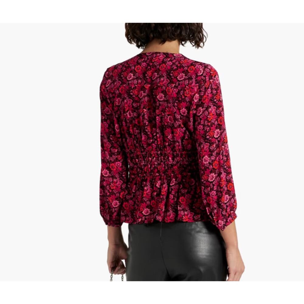 DEREK LAM 10 CROSBY Lilith Floral V Neck Peplum Blouse NWOT SIZE 0 - Picture 2 of 7